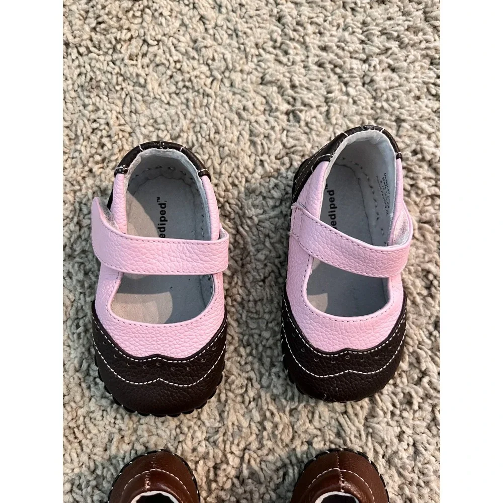 PEDIPED Lot of 2 Baby Girl Shoes Size 6-12m Brown Pink Leather Mary Janes